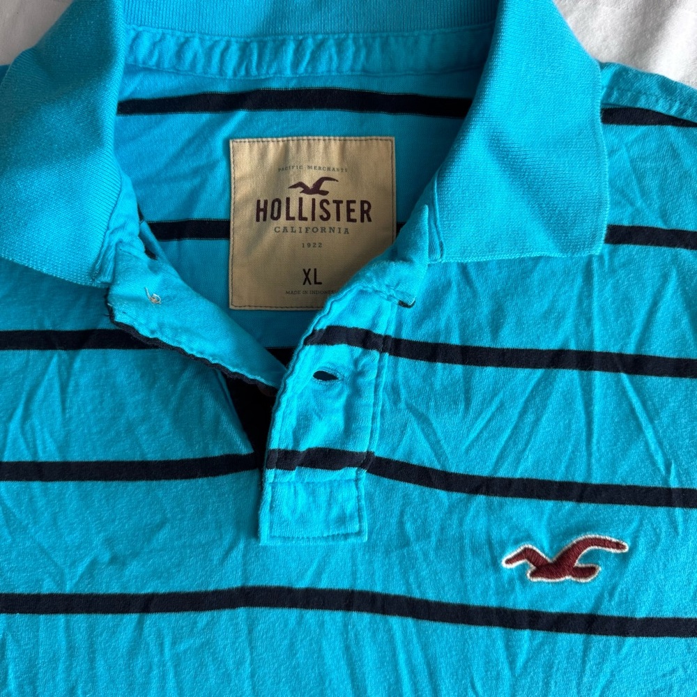Hollister Teal Polo with Navy Stripes, Size XL Y2K *flaw